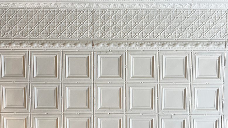 Painted white metal ceiling
