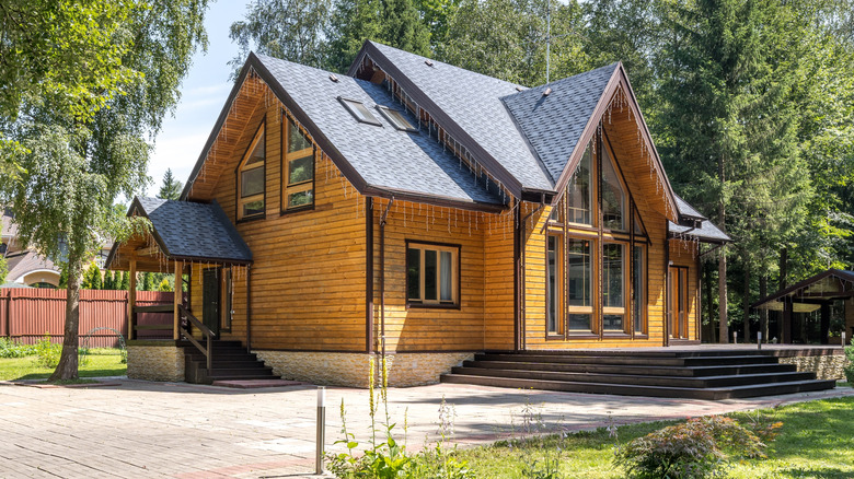 A modern home covered in wood-look cladding