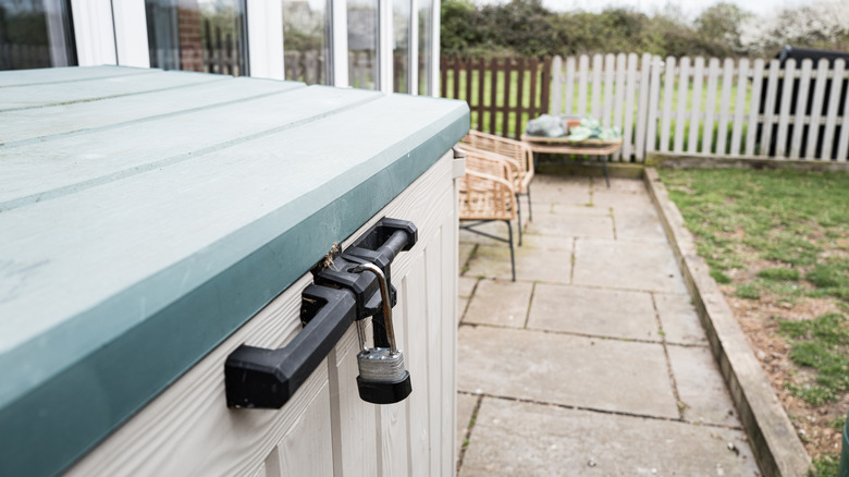 Locked deck box on a patio