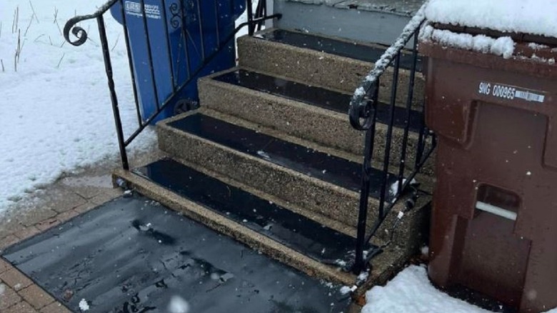 Snow melting mats on front stairway