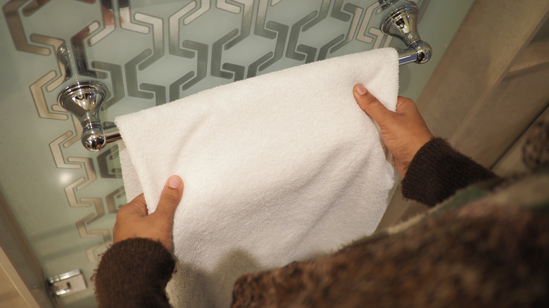 Towel rack in bathroom