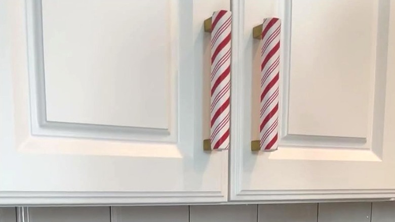 Candy cane door pulls on kitchen cabinet