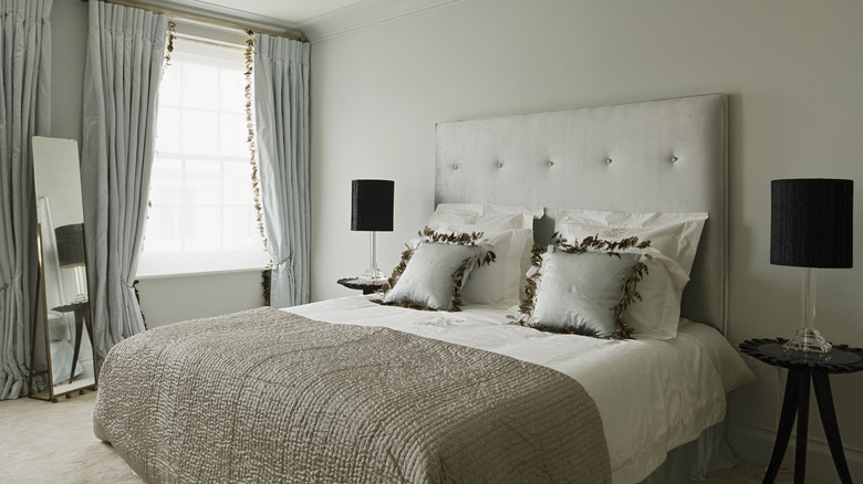 Modern bedroom with padded headboard