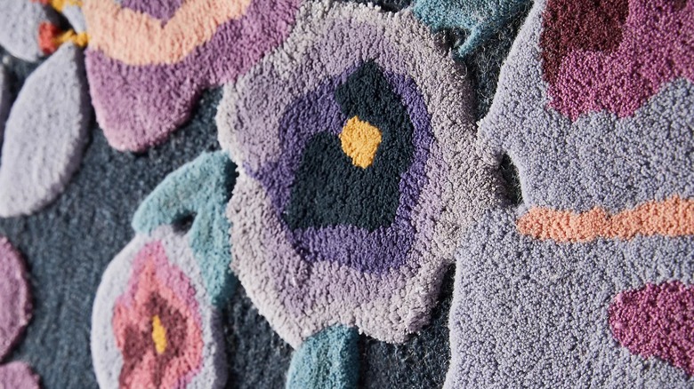 Hand-tufted wool floral rug up-close view