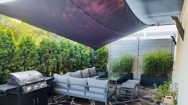 Shade sail over patio