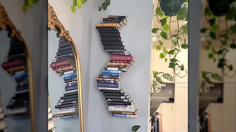 seamless floating column of books on wall