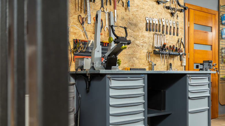 Garage interior with neatly organized tools