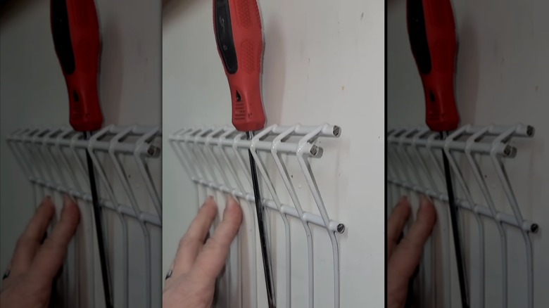 a hack to make screwdriver storage out of wire shelving