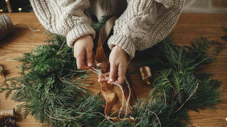 Woman making wreath