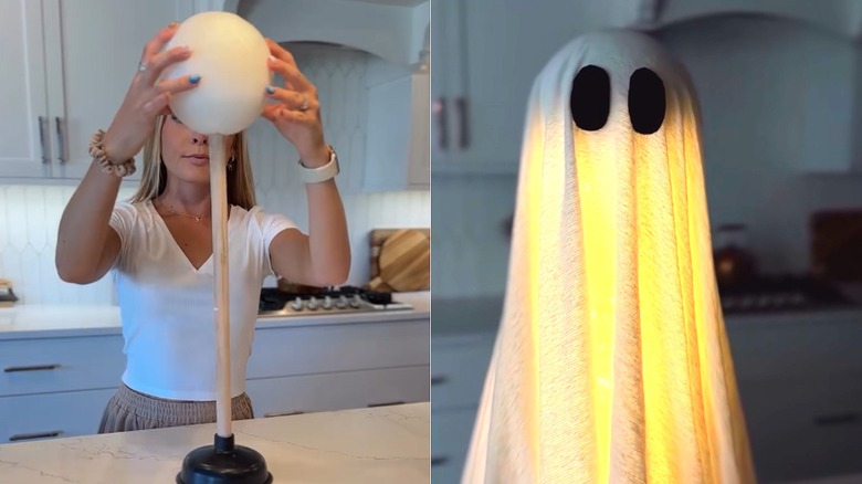 Split photo showing the assembly on the left and the glowing ghost light on the right