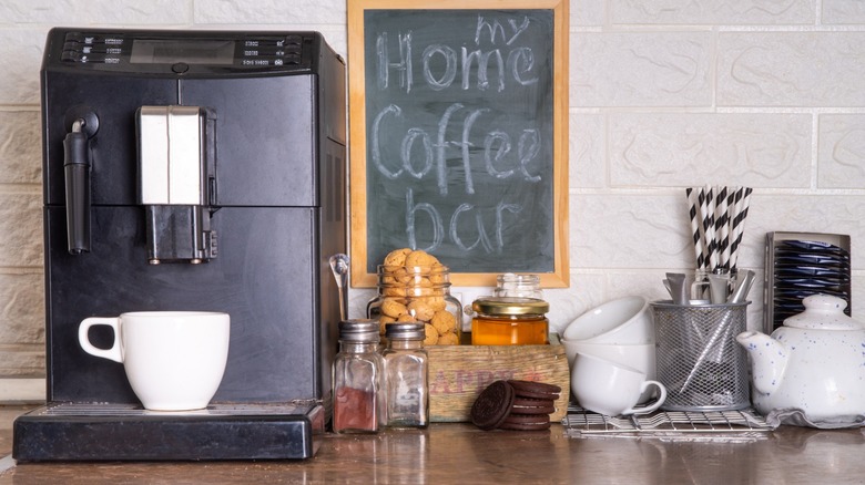 Home coffee bar with espresso machine