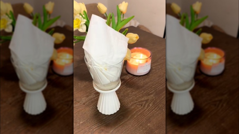 DIY tissue holder made using Dollar Tree finds