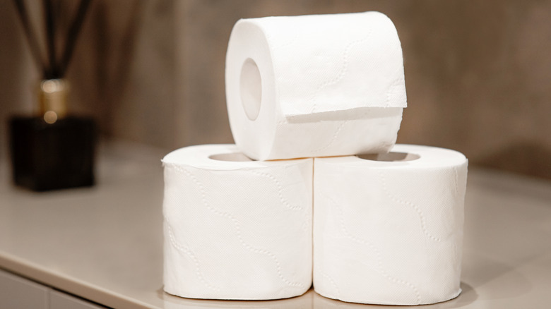 toilet paper rolls on countertop