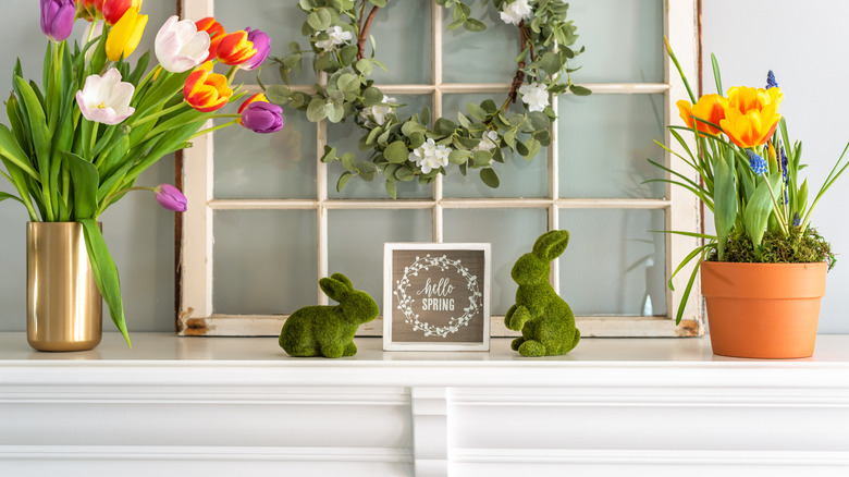 mantle decorated for easter