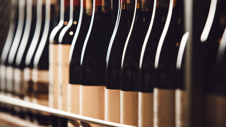 shelf with wine bottles