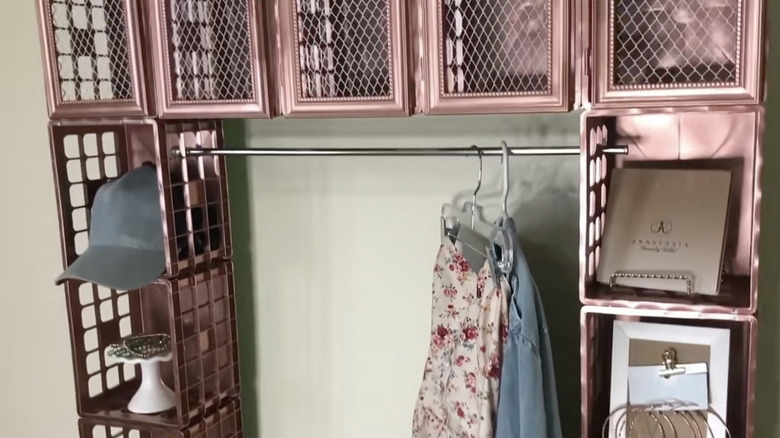 A TikTok user's finished DIY organization system using Dollar Tree materials
