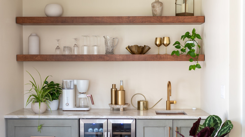 Floating shelves in the kitchen