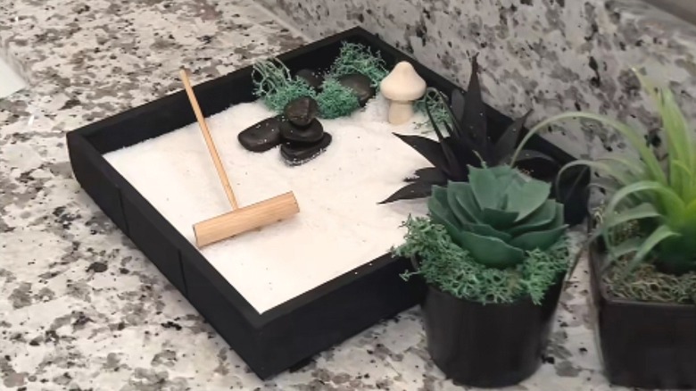 A DIY mini zen garden made from Dollar Tree supplies