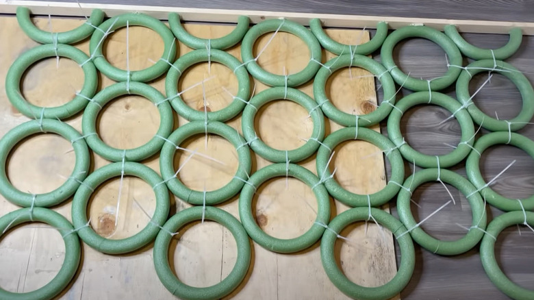Foam wreaths on wood