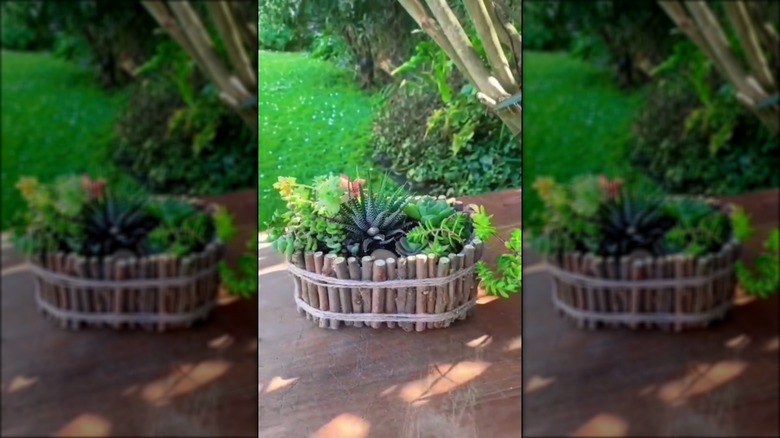DIY planter with twigs 