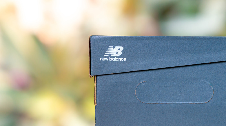 A gray New Balance shoe box