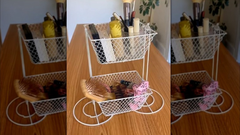 DIY storage basket made from paper towel holders