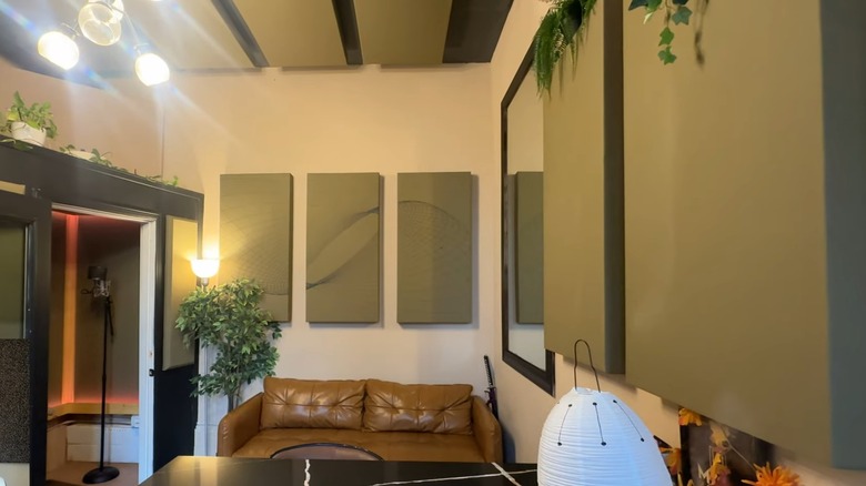 Room with DIY painted acoustic panels