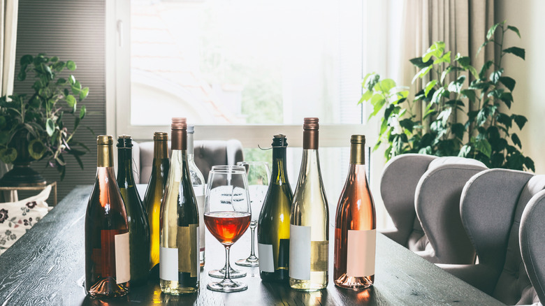 Wine bottles and wine glass on a table