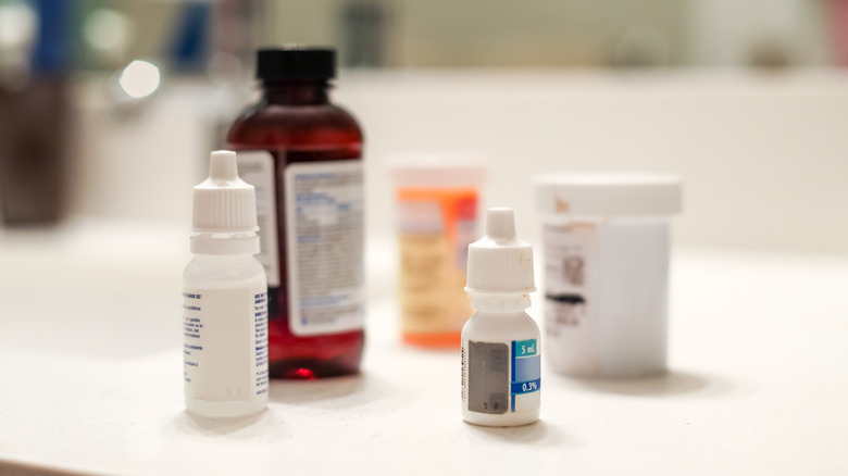 Medicine on a bathroom cabinet
