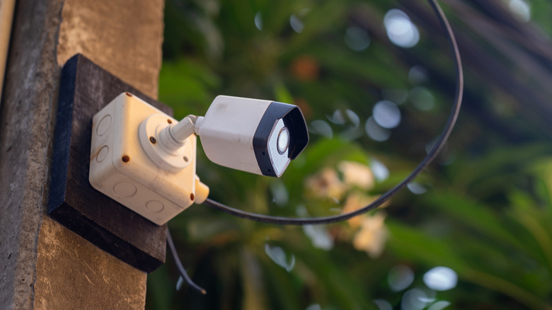Close-up of an outdoor home security camera