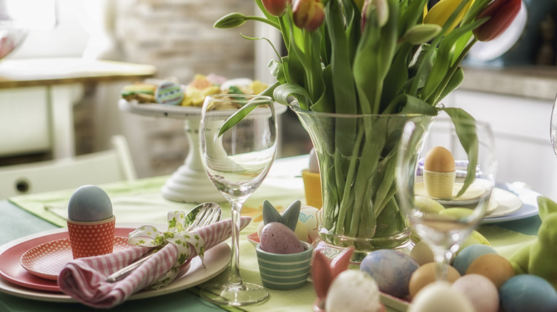 table decorated for Easter