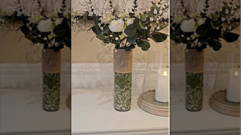 Example of rustic vase filled with flowers