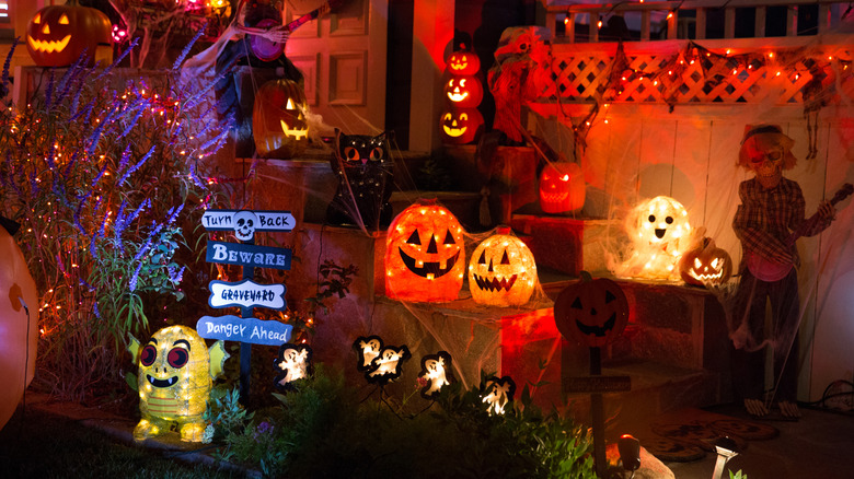 Halloween light-up decor display outside of home