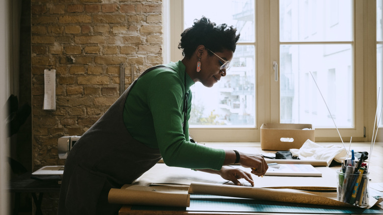 Woman crafting at table