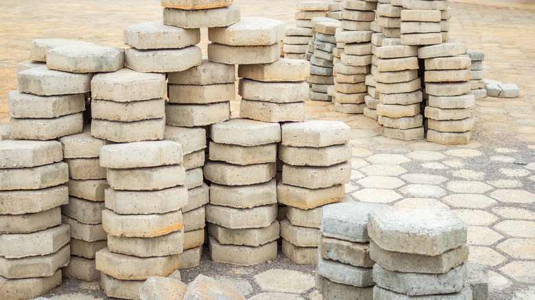 Piles of concrete stepping stones