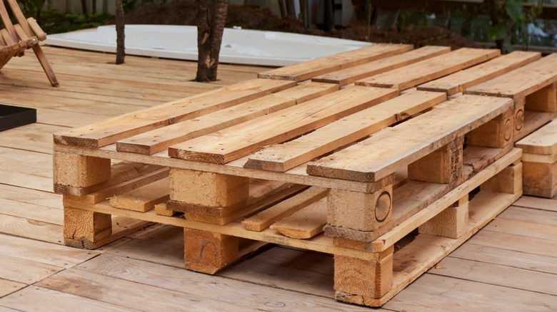 Wooden pallets on a deck