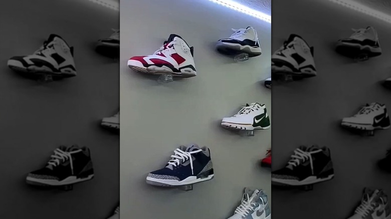 A sneaker collection displayed on the wall on salt shakers.