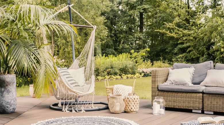 A patio with garden decor