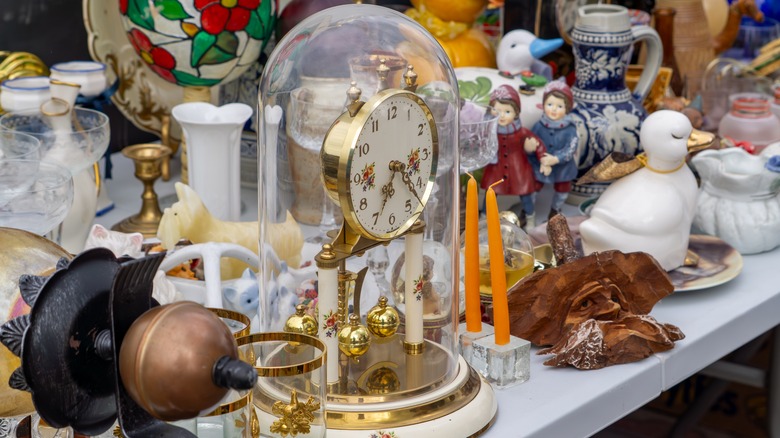 Vintage items on shelf at a thrift store