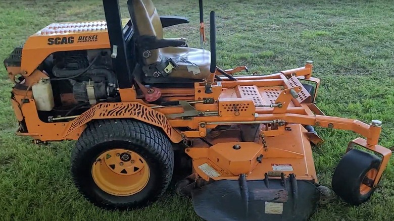 Scag diesel zero-turn mower in a yard