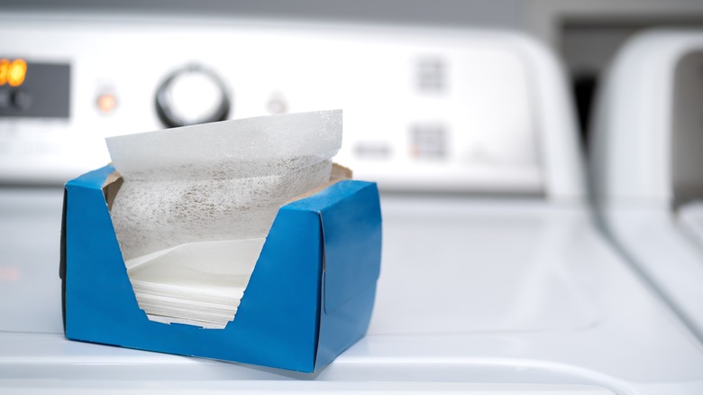 Dryer sheet box on dryer