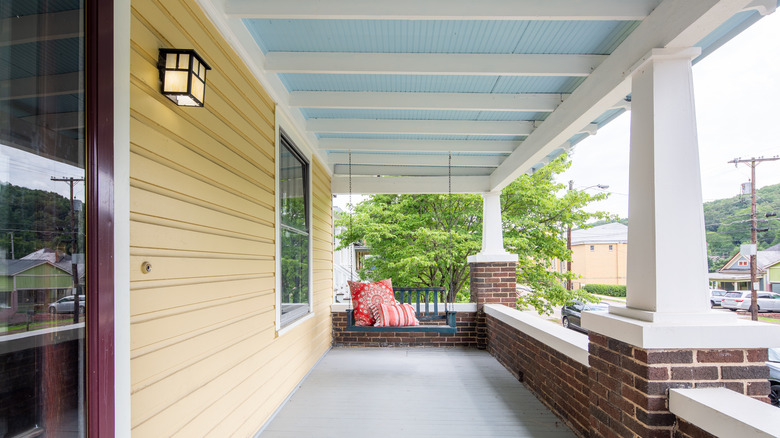 blue ceiling over porch