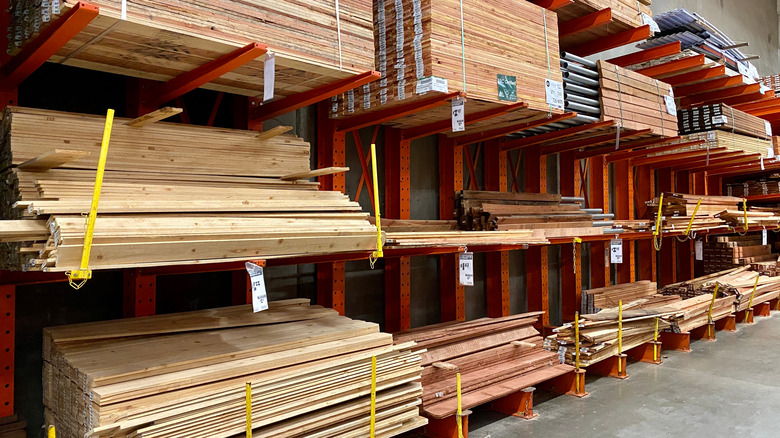 lumber section at Home Depot