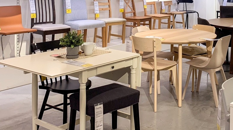small dining tables on display in IKEA