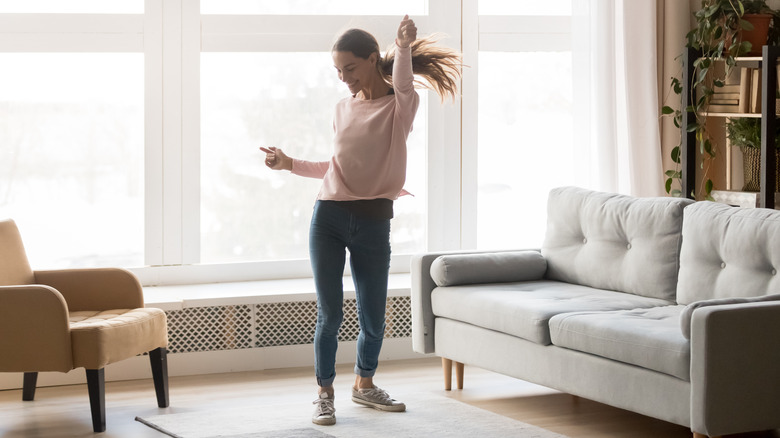 Person dancing in soundproof room