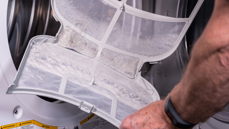 Person checking dryer screen