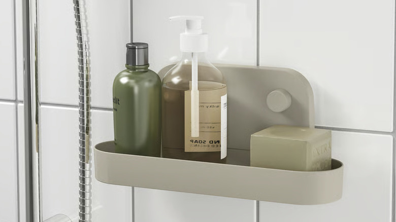 The ÖBONÄS suction wall shelf in the shower