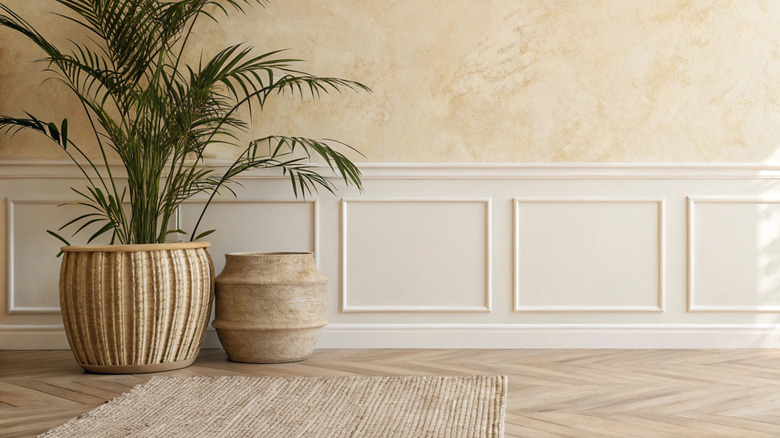 Jute rug next to planters