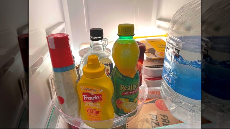 Dollar Tree kitchen turntable in use in a fridge