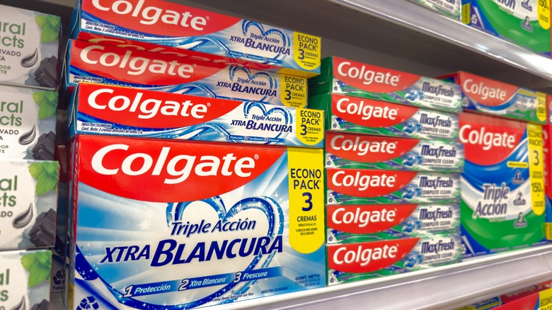 Colgate toothpaste on shelf